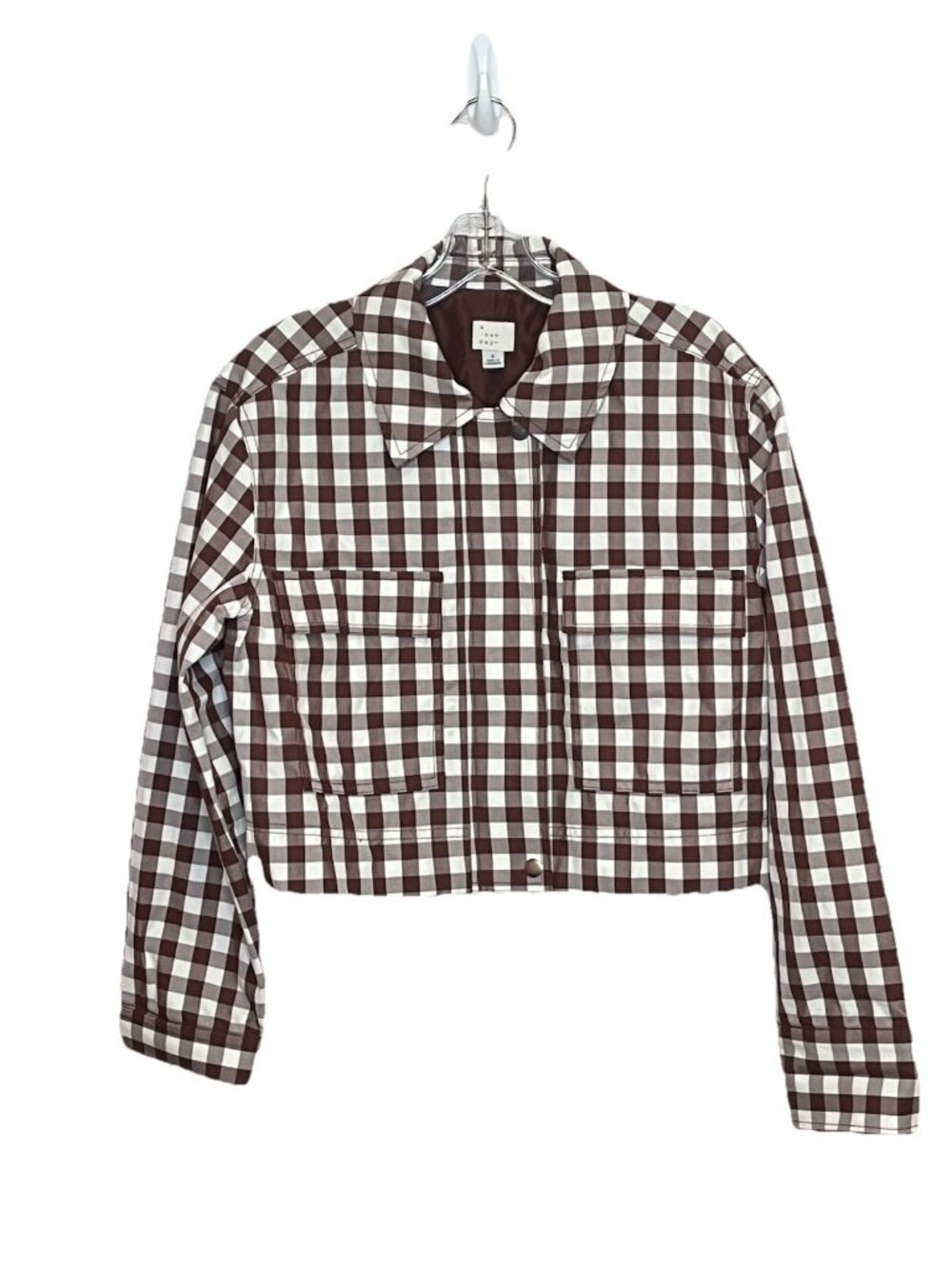 A New Day Brown Gingham Check Cropeed Utility Jacket Y2K Chore Boxy Small